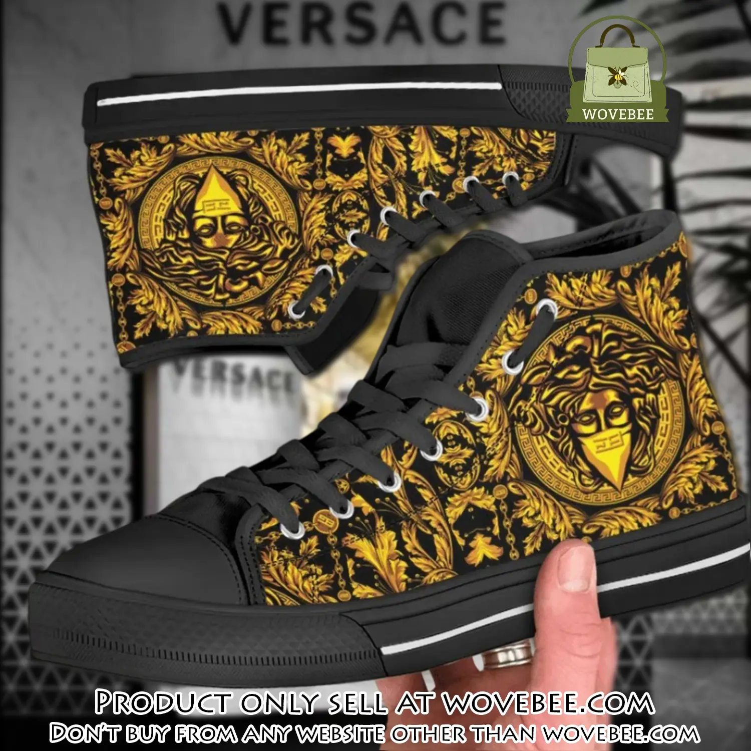 Versace medusa black gold high top canvas shoes luxury brand gifts for men women wvb5338211